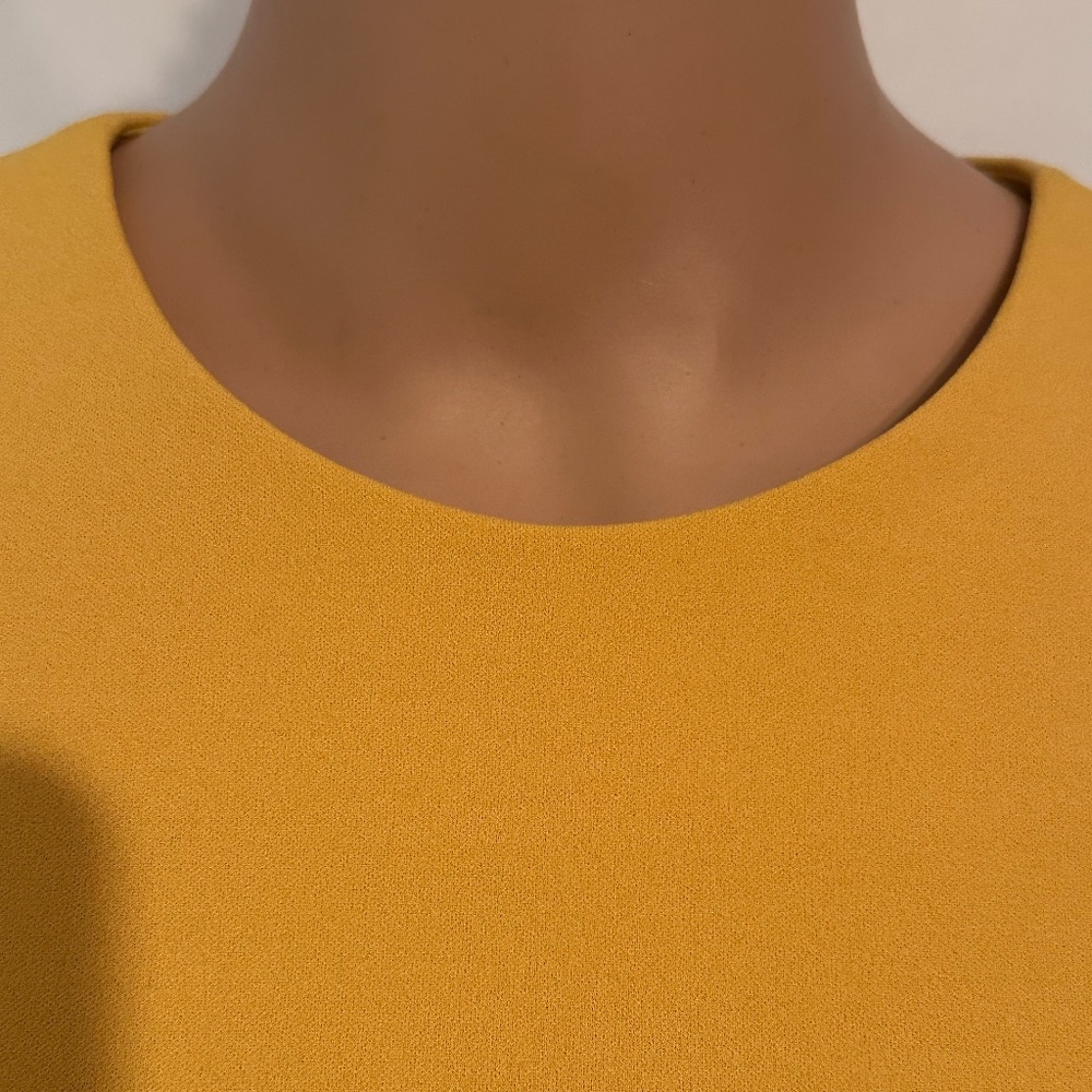 Calvin Klein Mustard Yellow Sheath Dress Size 4 | Flutter Sleeve - Picture 6 of 9